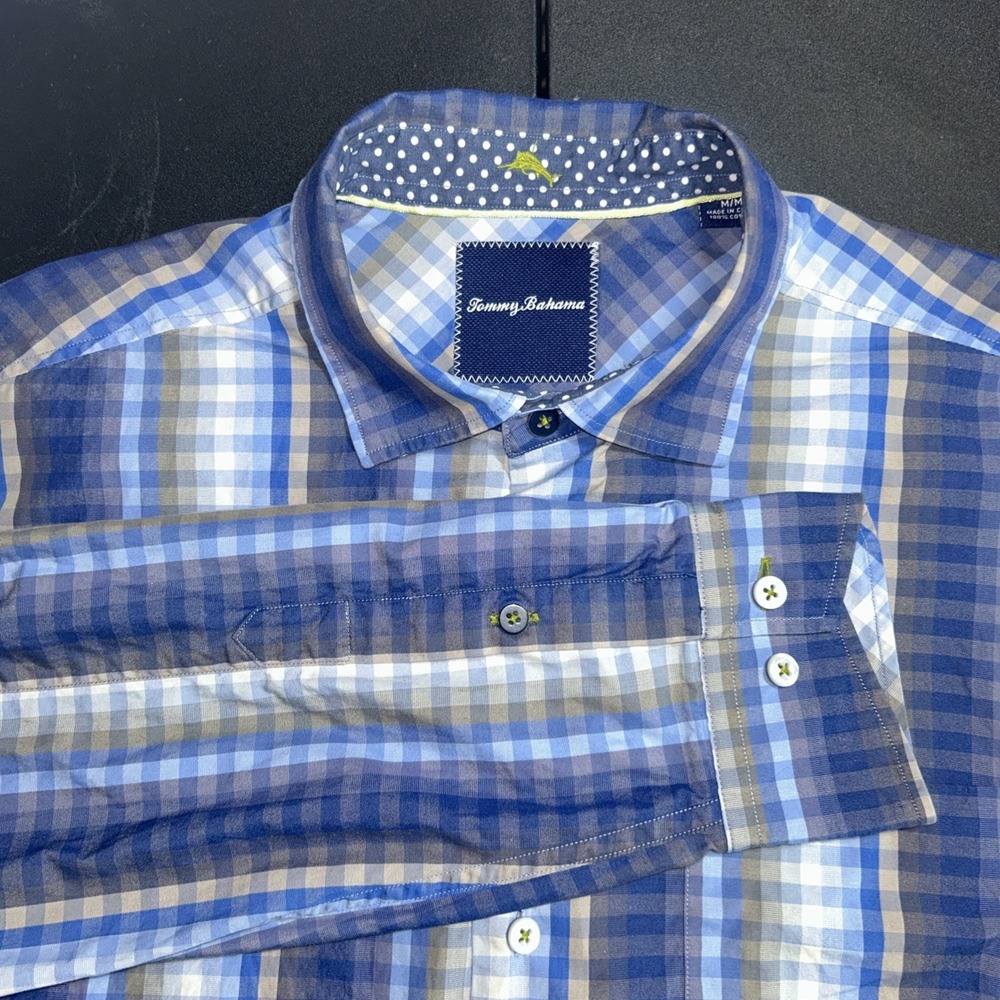 Tommy Bahama Long Sleeve Plaid 100% Cotton Button Down Shirt Men's Size Medium